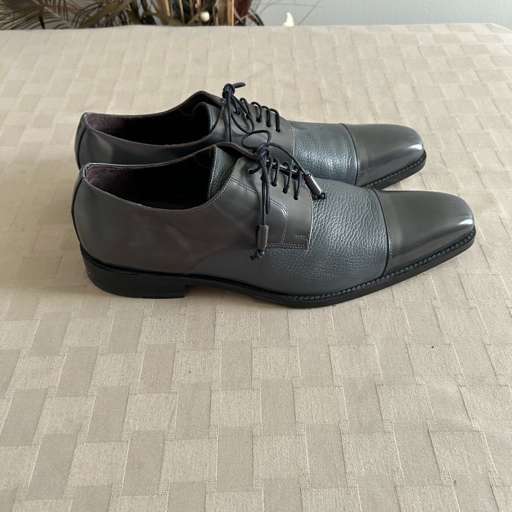 Mezlan Soka Grey Cap Toe Leather Lace Up Dress Shoe - Picture 6 of 16